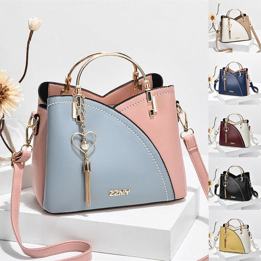 Grand sac fourre-tout à bandoulière en cuir PU effet patchwork