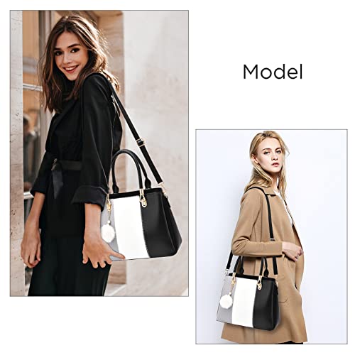 Sacs à Main Femme Grand Fourre-Tout Sac Bandoulière Sac à Main pour Femme Couture de Couleur Sac à Poignée Supérieure Sac Hobo 2 Pièces