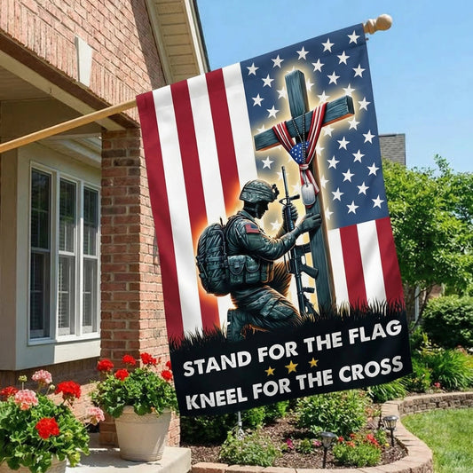 Défendez le drapeau, agenouillez-vous devant la croix – Drapeau chrétien patriotique pour le Memorial Day, le Veterans Day et les expositions patriotiques